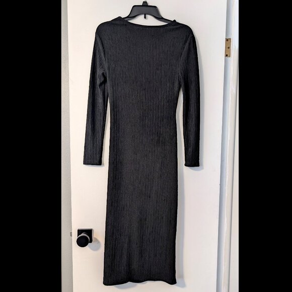 Long Sleeve Black Midi Dress, Size Medium, LBD - Picture 3 of 5
